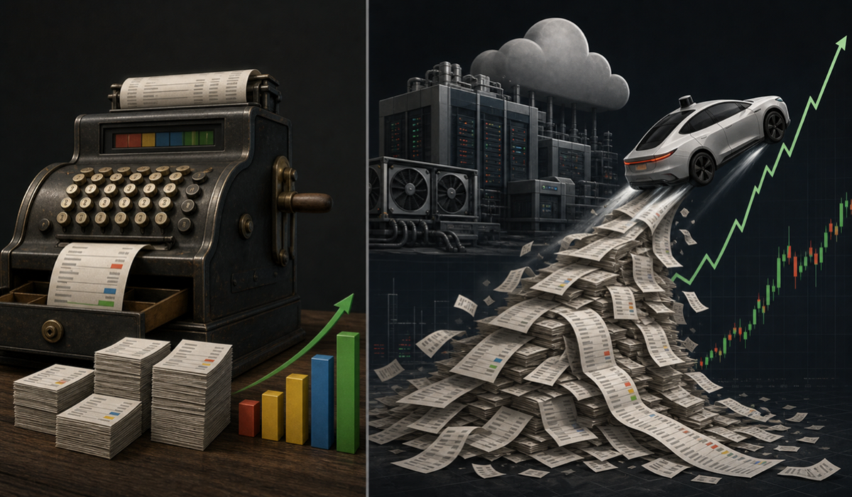 Original MentorSurge visual meme contrasting Google's durable advertising cash engine with Alphabet's expensive AI infrastructure buildout